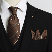 领带男棕色条纹西装衬衫男士新郎婚礼口袋巾套装商务正装职业韩版