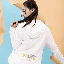 Nike耐克连帽夹克女2024夏季新款梭织运动服防风衣白色外套HJ3948