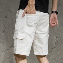 ins潮牌夏季多口袋白色牛仔短裤男士五分裤宽松直筒休闲工装短裤
