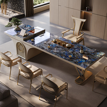 轻奢岩板茶桌现代高级感茶台别墅家用大户型办公泡茶一体桌椅组合