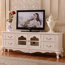 欧式客厅电视机柜轻奢雕花整装卧室储物地柜实木象牙白色现代简约