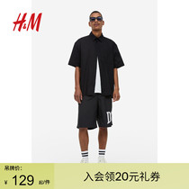 HM男装衬衫夏季新款纯棉简约休闲短袖上衣1028144