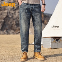 Jeep吉普牛仔裤男士夏季新款宽松直筒九分裤复古休闲百搭长裤子男