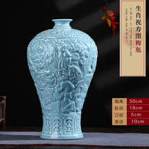 景德镇陶瓷器创意手工仿古雕刻人物花瓶摆件客厅插花古典装饰品