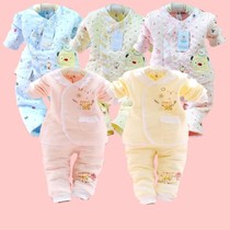 新生春初婴儿纯男六9秋女0一1岁3-6个月宝宝加棉套装三层保暖衣服