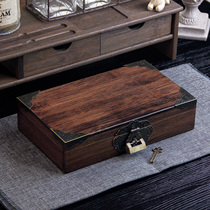 复古相册木盒子竹子木箱创意收纳整理盒大带锁木盒竹木箱扁木盒子