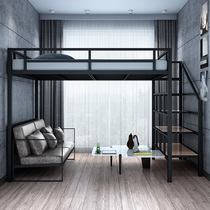 铁艺双人单人铁架楼阁式钢床架双层上下铺上床下桌高架现代简约床