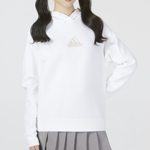 Adidas阿迪达斯白色卫衣女装运动服休闲连帽套头衫HR2596