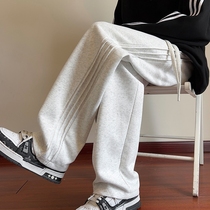 重磅2024休闲卫裤男春季美式复古灰色阔腿裤子青少年垂感运动长裤