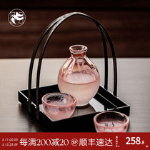 日本广田硝子樱花玻璃清酒杯Hirota日式酒壶手工磨砂酒具提篮套装
