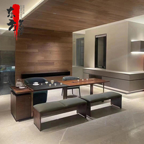 新中式茶桌 现代简约高端胡桃木办公室实木茶台家用客厅现代简约