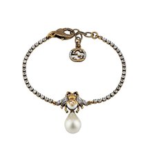 GUCCI/古驰 经典款 女士做旧金色金属蜜蜂镶透明水晶珍珠手链