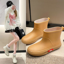 短筒日系雨鞋女款2024新款冬天加绒加厚保暖棉雨靴防滑防水短水鞋