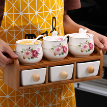 厨房调味罐盐创意欧式组合调料盒套装多功能家用抽屉式六件套陶瓷