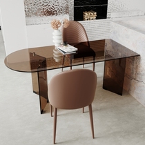 轻奢岛台餐桌家用小户型设计钢化玻璃餐桌椅组合客厅靠墙吃饭桌子