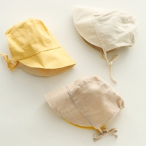 婴儿帽子ins绑带纯棉夏季渔夫帽两面戴0-2岁男女宝宝防晒遮阳帽子