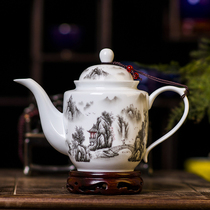 陶瓷茶壶单壶大号泡茶家用茶具耐热防暴景德镇青花瓷瓷釉下彩中式