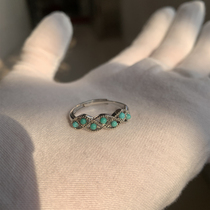天然原矿绿松石戒指南红碧玺开口可调节指环时尚个性宝石戒圈饰品