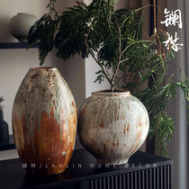 景德镇新中式手绘陶瓷花瓶侘寂风艺术感复古粗陶民宿家居釉变陶器