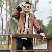 藏袍藏外套拼色式麂皮藏加绒藏族服装男保暖夹克冬季民族风装西藏