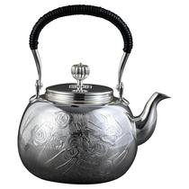 日本银器 银川堂 银本铺 纯银  彫金龙 茶壶 银壶 煮茶壶日式烟波