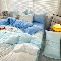 床上用品四件套水洗棉被套纯色床单被罩单双人三件套男生宿舍1.8m