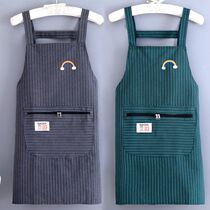 夏季新款纯棉布拉链兜背带式围裙女厨房烧饭家用上班工作印字定制