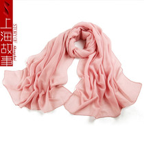 上海故事棉麻红色围巾女秋冬高级感百搭素色披肩女士丝巾保暖围脖