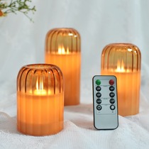 USB充电LED电子蜡烛灯条纹缩口玻璃仿真火焰圣诞酒吧装饰假蜡烛