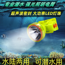 水下专用潜水手电筒抓鱼防水强光充电头灯超亮头戴式照明赶海钓鱼