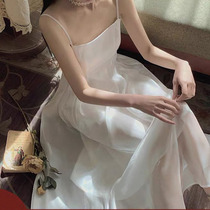 梅子熟了温柔初恋小白裙气质高腰吊带裙2021春款仙女裙女中长款