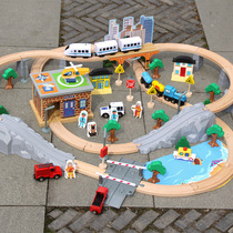 儿童木制托马斯火车电动轨道拼装玩具 木质95件交通矿山套装