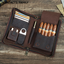 新款多功能复古疯马牛皮雪茄便携包5支装旅行手腕拉链款雪茄烟盒
