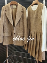 ChloeJin/韩版80羊毛西装外套毛呢连衣裙时尚两件套2023秋冬新款