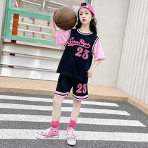女童夏季篮球服套装美式运动速干衣宽松儿童短袖短裤两件套女中童