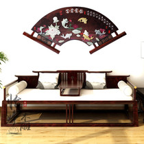 新中式玉雕挂件客厅玄关沙发背景扇形装饰画立体浮雕玉石工艺壁饰