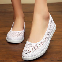 夏季老北京布鞋女网鞋白色护士鞋平底上班工作鞋透气美容鞋小白鞋