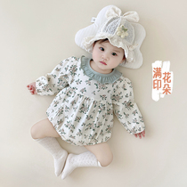 婴儿长袖包屁衣春季夏款韩版碎花6-12个月洋气女宝宝纯棉三角哈衣