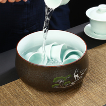 日式茶洗大号特大笔洗水盂水洗缸陶瓷功夫茶具配件茶道零配件家用