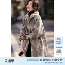 XWI/欣未格子毛呢外套女2023冬季新款简约百搭休闲显瘦双面呢大衣