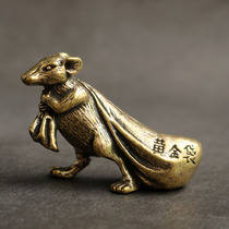黄铜纯铜工艺品摆件茶桌书桌办公桌小动物手把件生肖鼠礼品装饰品