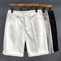 专柜高级质感潮牌白色牛仔短裤男士中裤夏季宽松直筒五分裤男裤子