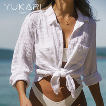 Yukari swim 海边沙滩防晒衣 外搭开衫泳衣披肩 白色中长款罩衫女