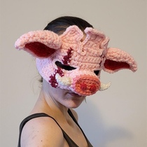 可爱猪头面罩手工针织搞怪小猪面具毛线护脸钩针头套秋冬节日新款