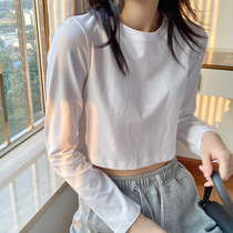 春秋季新款短装上衣韩版修身露脐短款白T恤女高腰棉质长袖打底衫