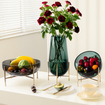 轻奢花瓶玻璃水果盘摆件现代简约家用客厅插花茶几高级感水滴花器