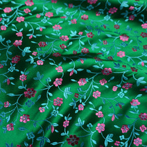 明亮绿色小梅园缠枝小花可爱织锦缎布料/丝绸缎子古香唐装面料