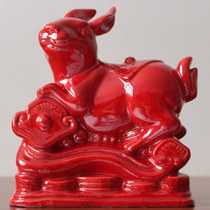 唐三彩生肖兔陶瓷兔子桌面办公室客厅小动物家居装修饰品礼品摆件