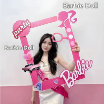 中秋国庆粉红芭比手持相框kt板女孩儿童生日拍照道具派对布置场景