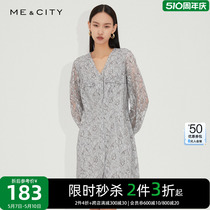 [2件3折起]国货MECITY女装春季性感时尚蕾丝梭织长袖连衣裙